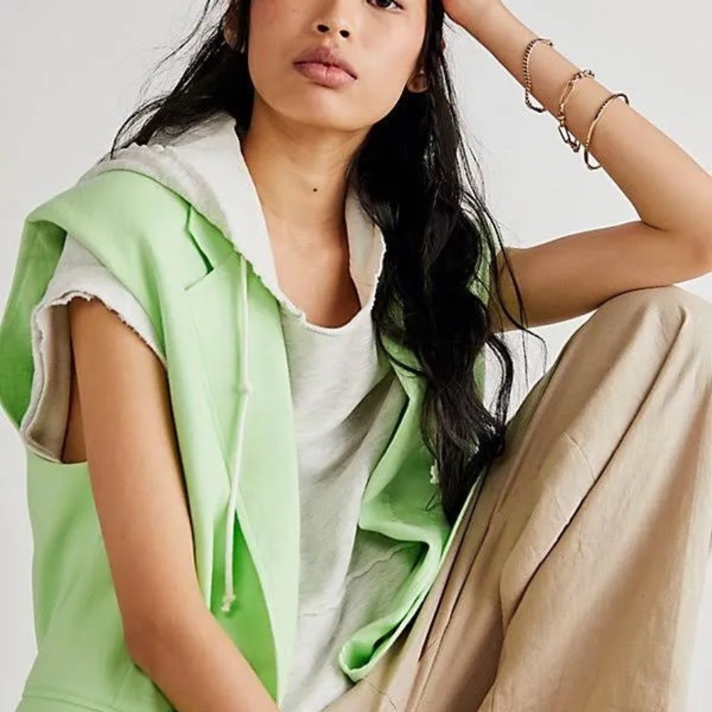 We the Free Green Light Lime Bright Young Things Linen Blazer Vest Large New